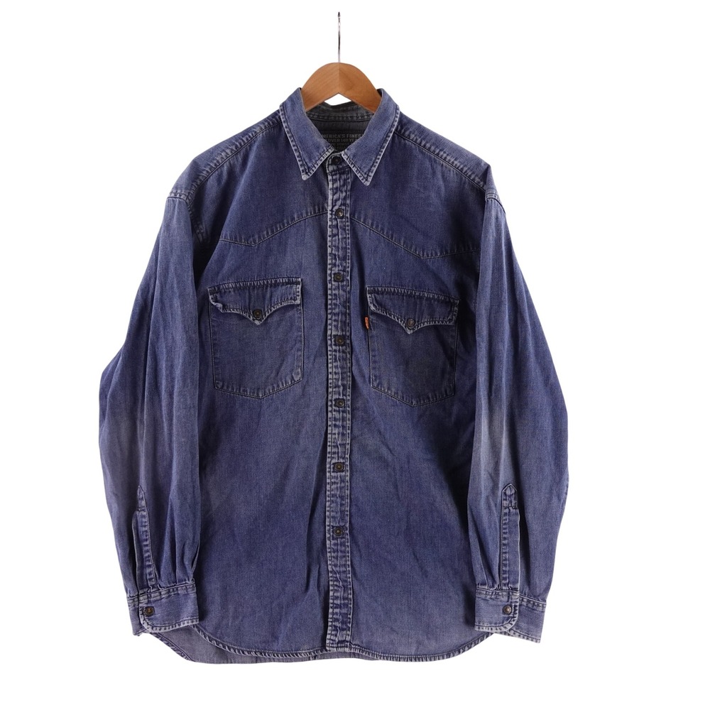 Vintage Levis Mens Large Orange Tab Western Denim Shirt Blue 60624-1157